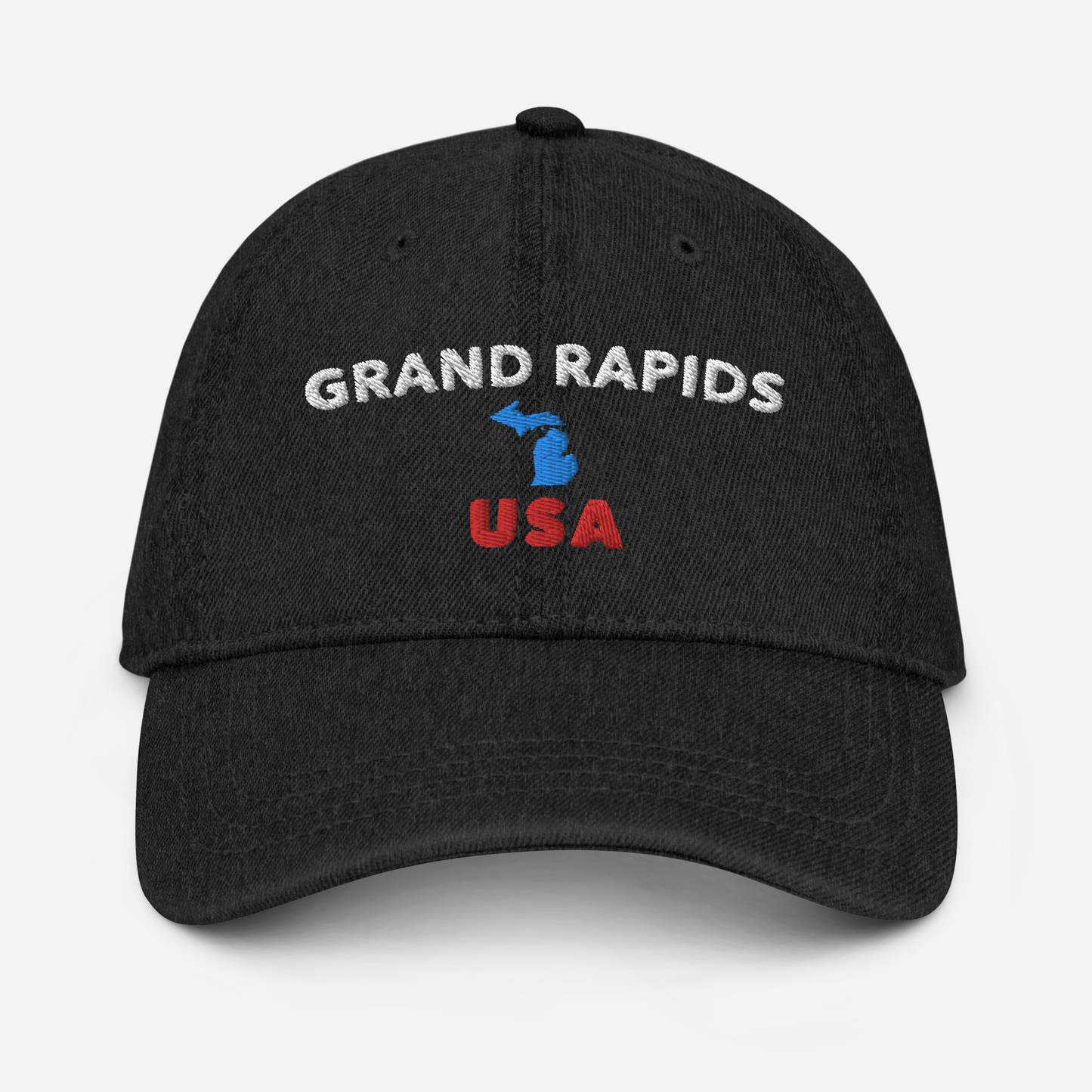 'Grand Rapids USA' Denim Baseball Caps (w/ Michigan Outline)