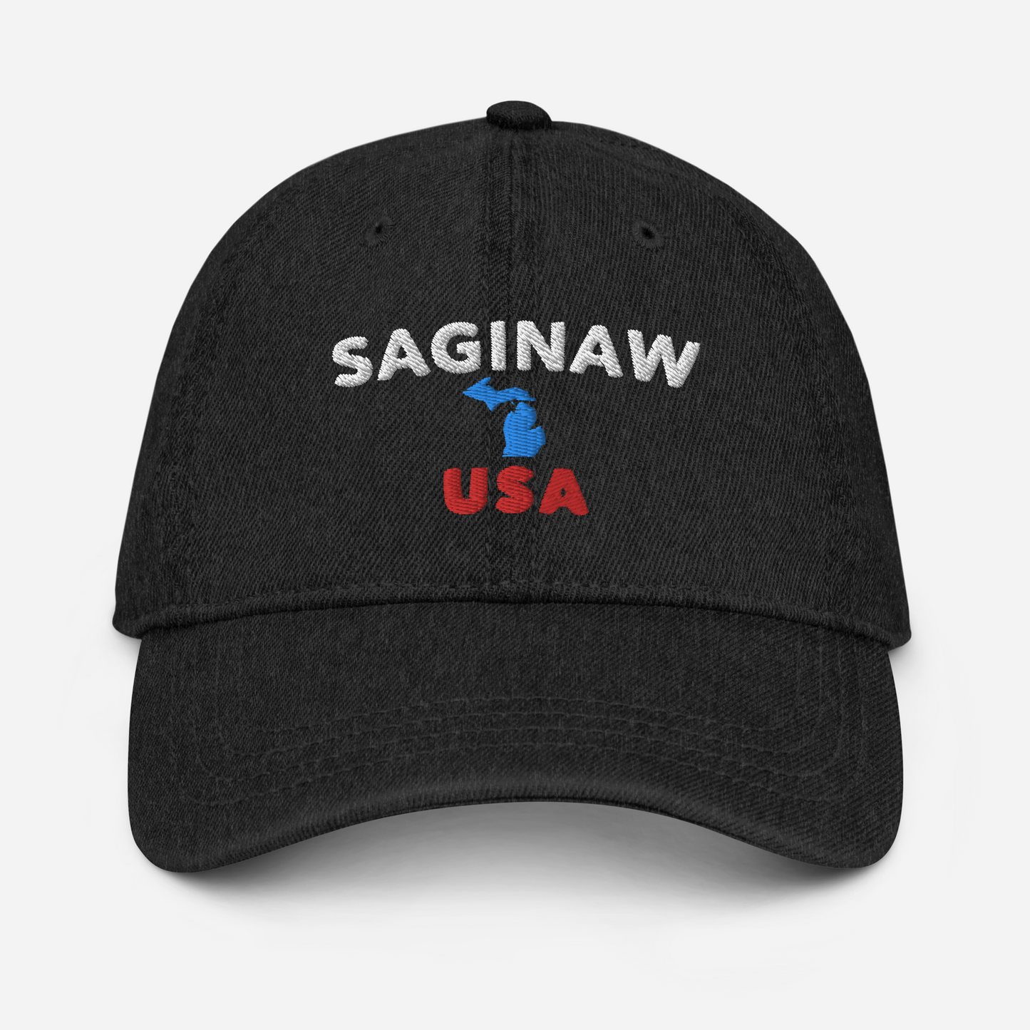 'Saginaw USA' Denim Baseball Cap (w/ Michigan Outline)