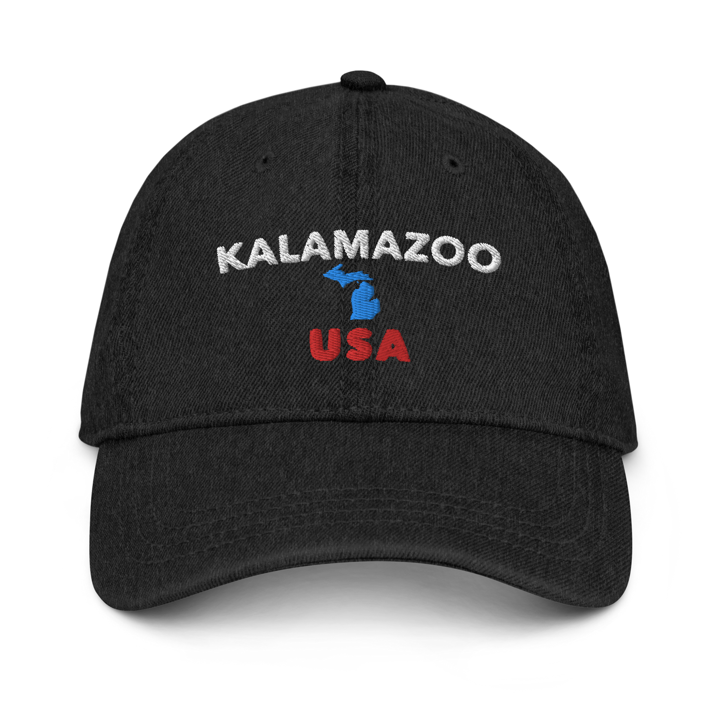 'Kalamazoo USA' Denim Baseball Cap (w/ Michigan Outline)