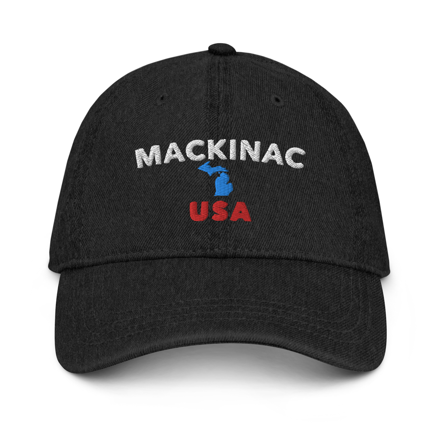 'Mackinac USA' Denim Baseball Cap (w/ Michigan Outline)