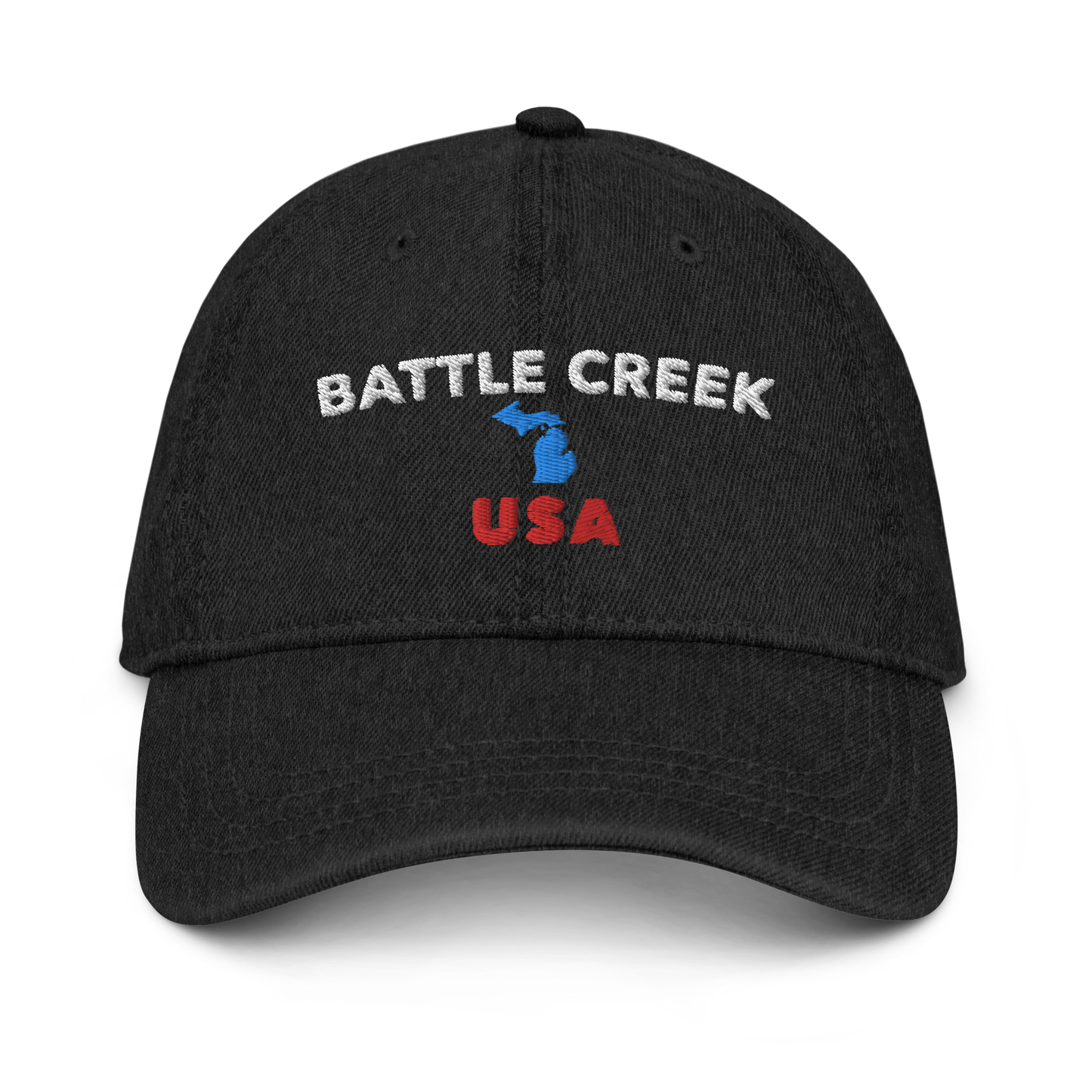 'Battle Creek USA' Denim Baseball Cap (w/ Michigan Outline)