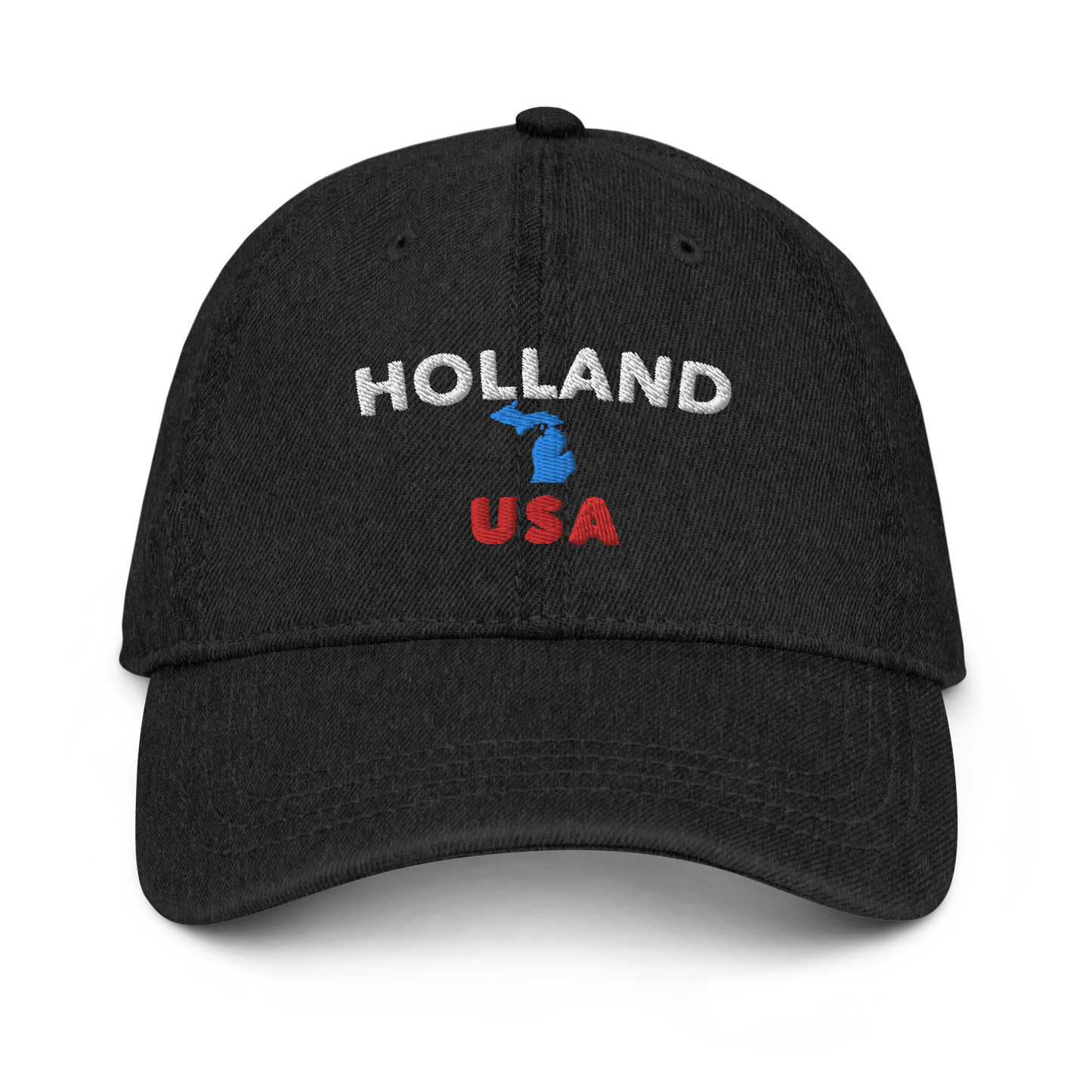 'Holland USA' Denim Baseball Cap (w/ Michigan Outline)