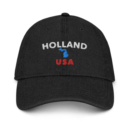 'Holland USA' Denim Baseball Cap (w/ Michigan Outline)