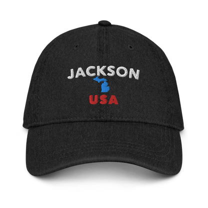 'Jackson USA' Denim Baseball Cap (w/ Michigan Outline)