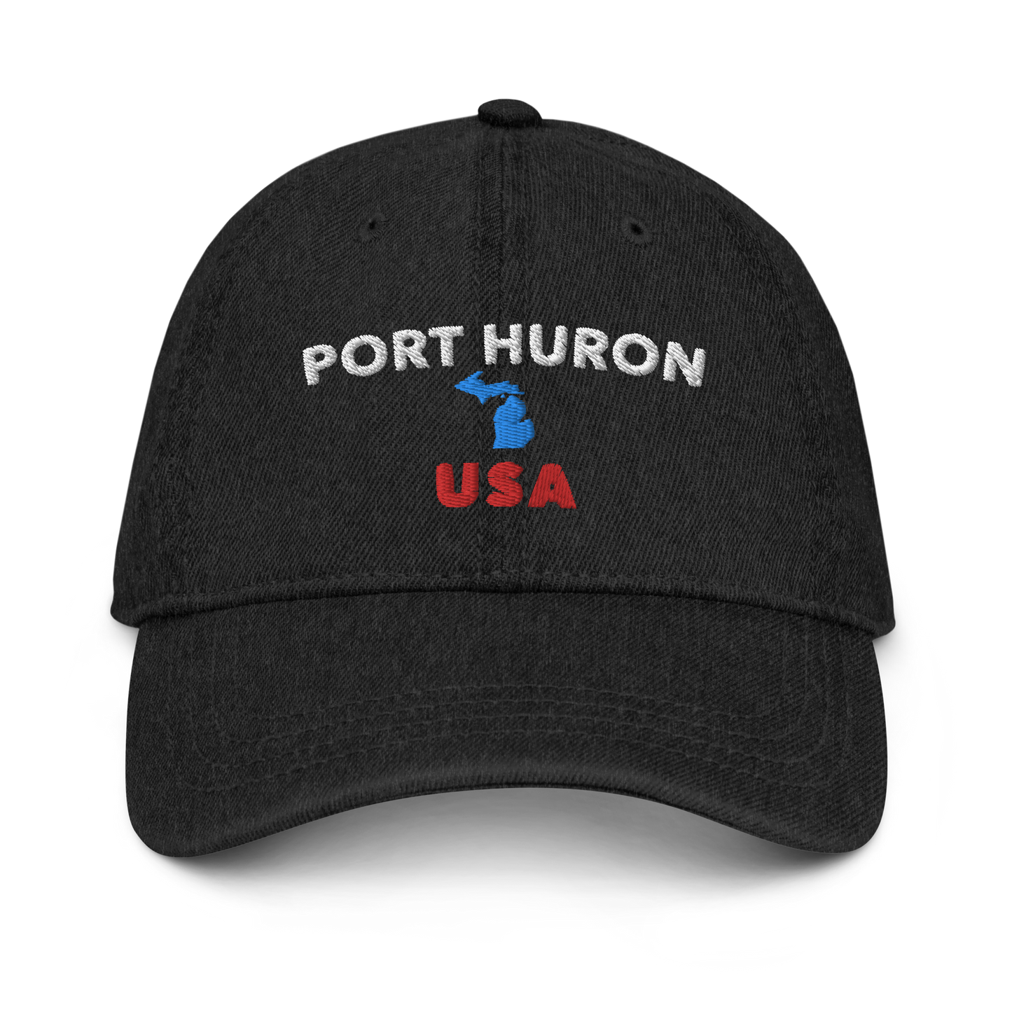 'Port Huron' Denim Baseball Cap (w/ Michigan Outline)