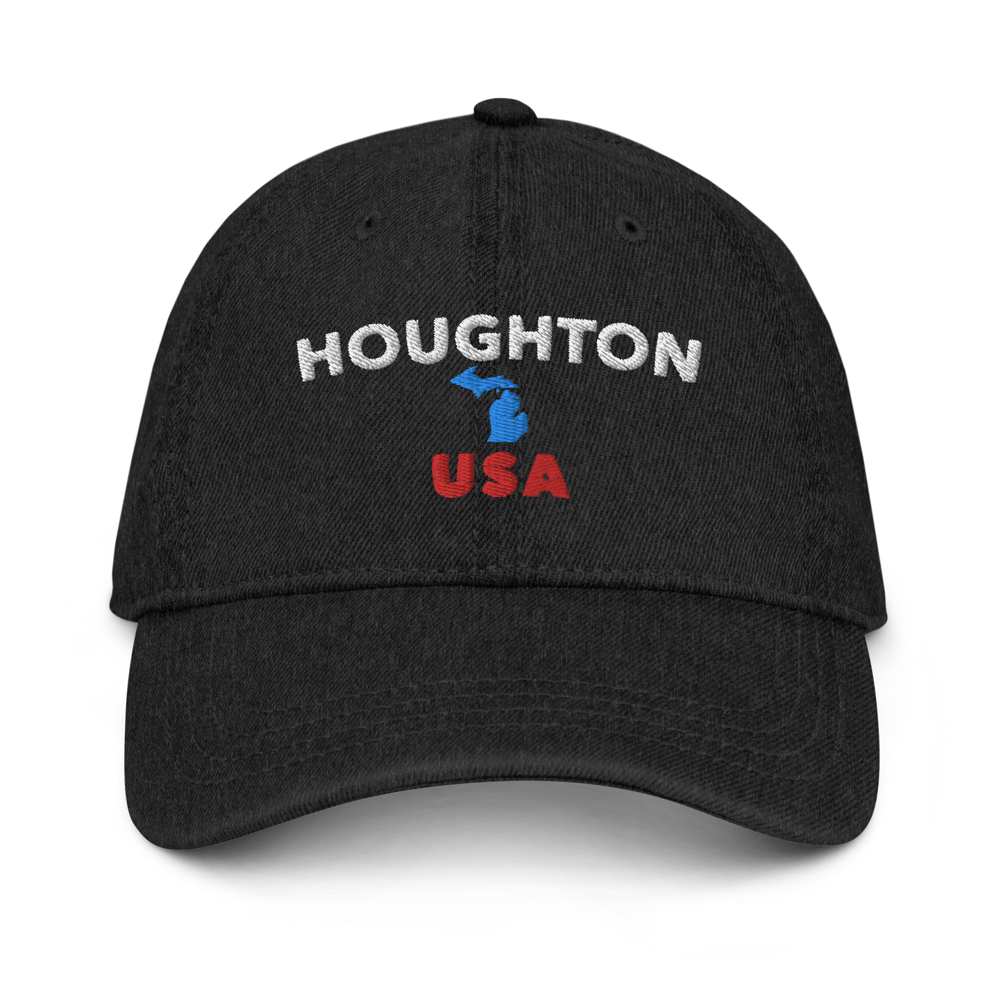 'Houghton USA' Denim Baseball Cap (w/ Michigan Outline)