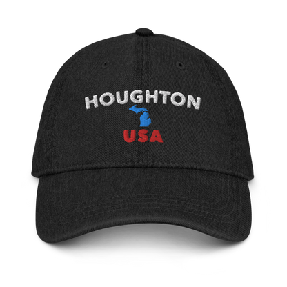 'Houghton USA' Denim Baseball Cap (w/ Michigan Outline)