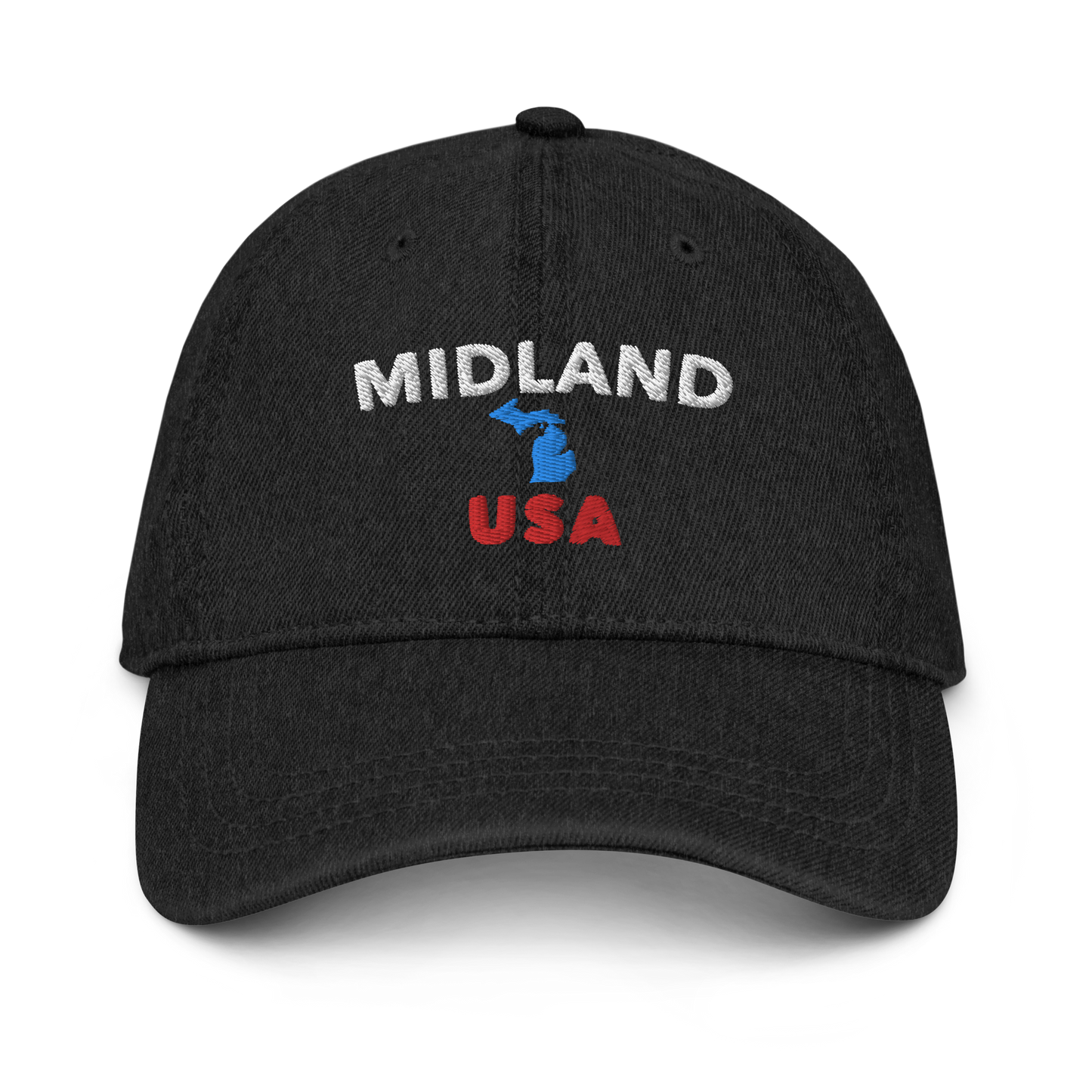 'Midland USA' Denim Baseball Cap (w/ Michigan Outline)