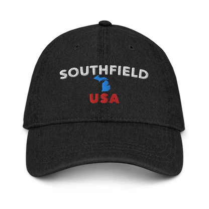 'Southfield USA' Denim Baseball Cap (w/ Michigan Outline)