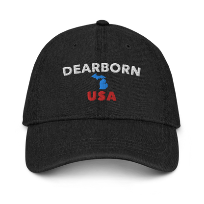 'Dearborn USA' Denim Baseball Cap (w/ Michigan Outline)