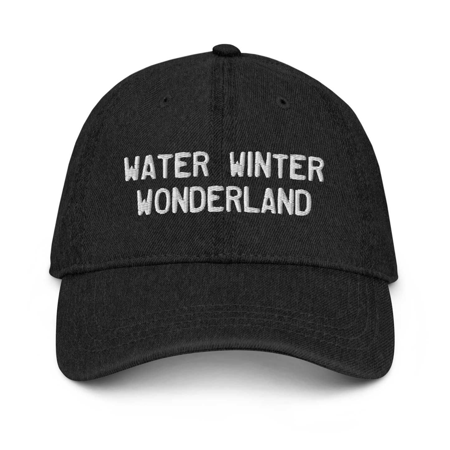 Michigan 'Water Winter Wonderland' Denim Baseball Cap (Licence Plate Font) | White/Navy Embroidery