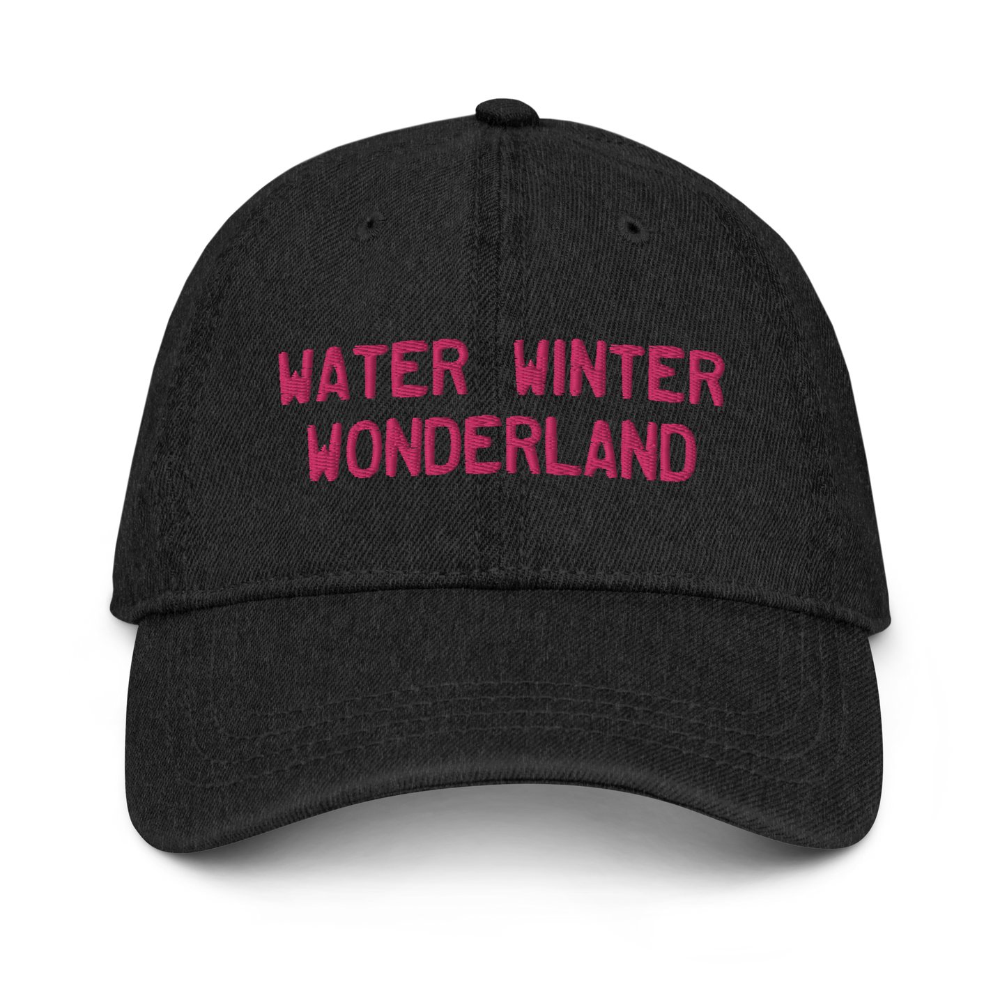 Michigan 'Water Winter Wonderland' Denim Baseball Cap (Licence Plate Font) | Pink Embroidery