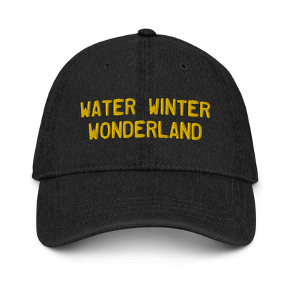 Michigan 'Water Winter Wonderland' Denim Baseball Cap (Licence Plate Font) | Gold Embroidery