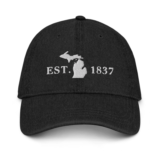 Michigan 'EST 1837' Denim Baseball Cap (Didone Font w/ MI Outline)