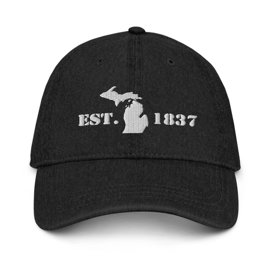 Michigan 'EST 1837' Denim Baseball Cap (Army Font w/ MI Outline)