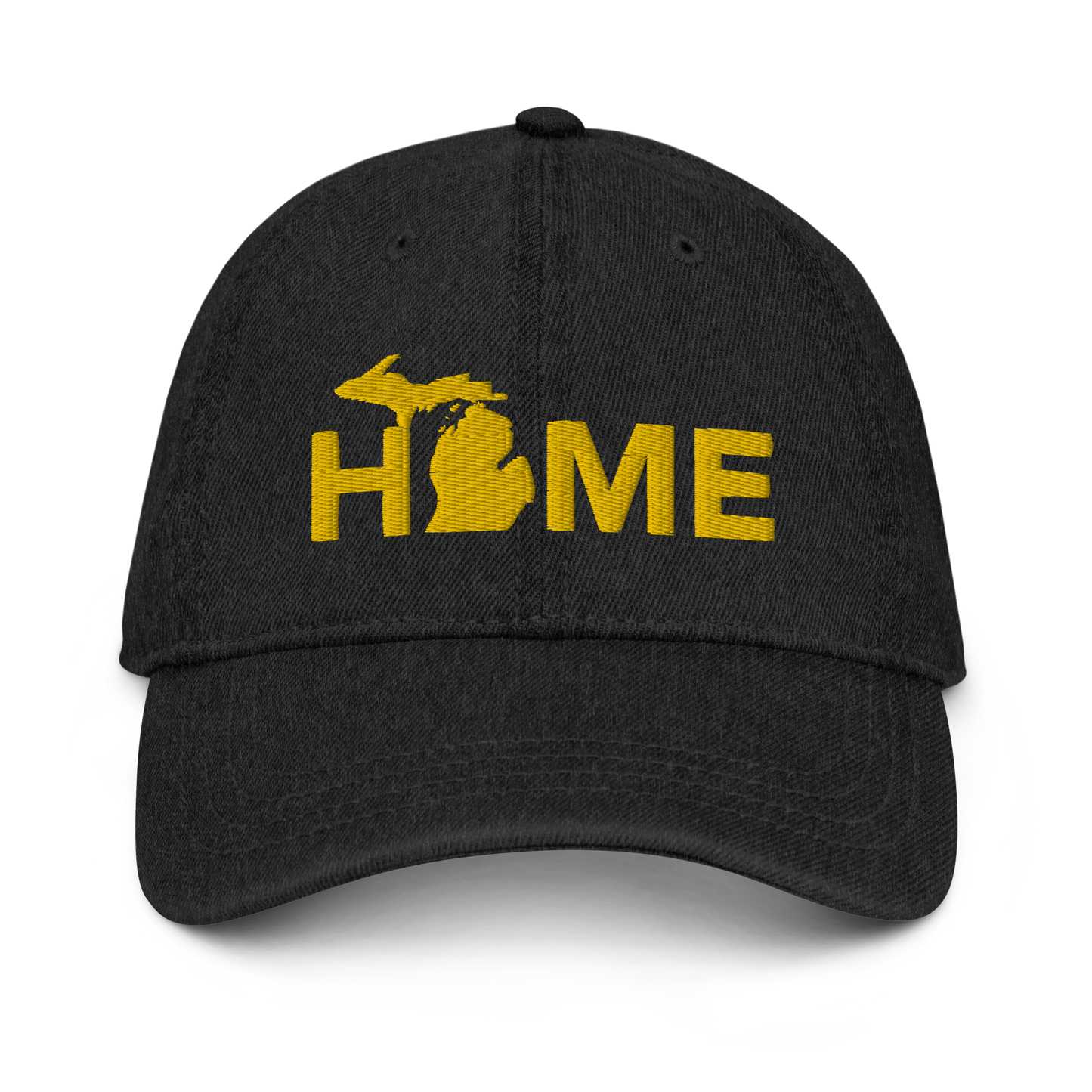 Michigan 'Home' Denim Baseball Cap (Geometric Sans Font) | Gold Embroidery