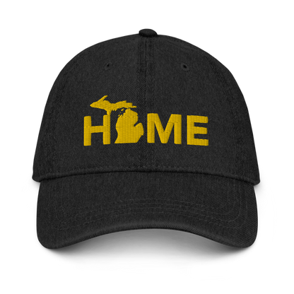 Michigan 'Home' Denim Baseball Cap (Geometric Sans Font) | Gold Embroidery