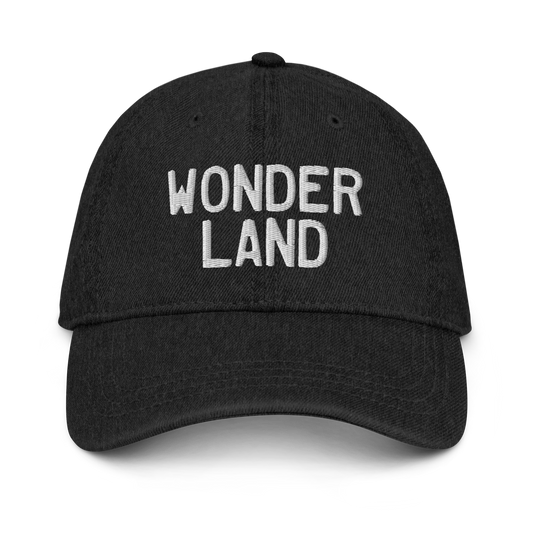 Michigan 'Wonderland' Denim Baseball Cap (Licence Plate Font) | White/Navy Embroidery