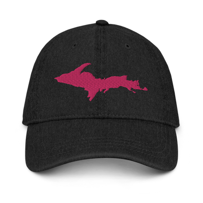 Michigan Upper Peninsula Denim Baseball Hat (w/ Pink UP Outline)