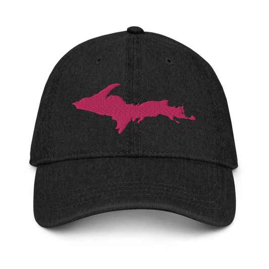 Michigan Upper Peninsula Denim Baseball Hat (w/ Pink UP Outline)