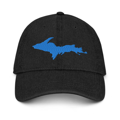 Michigan Upper Peninsula Denim Baseball Cap (w/ Azure UP Outline)