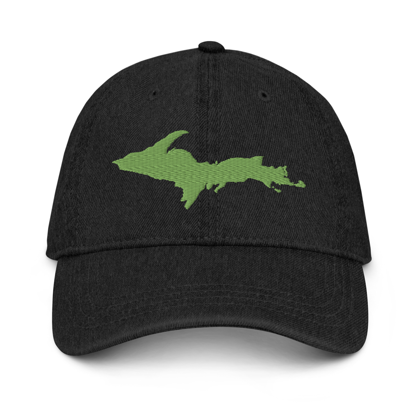 Michigan Upper Peninsula Denim Baseball Cap (w/ Green UP Outline)