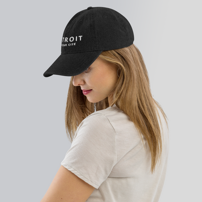 'Détroit Rocque Cité' Denim Baseball Cap | White/Navy Embroidery