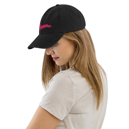 Michigan Upper Peninsula Denim Baseball Hat (w/ Pink UP Outline)