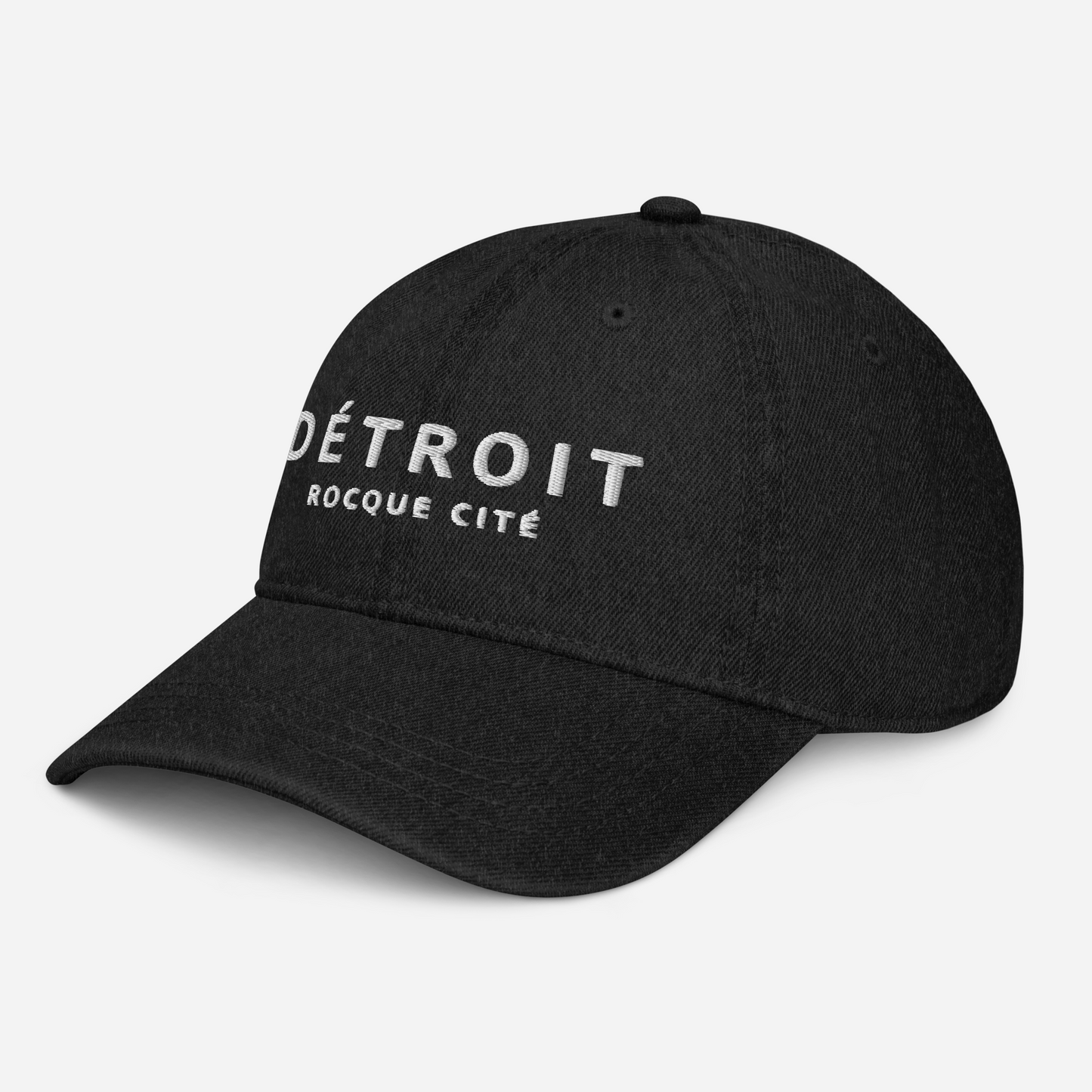 'Détroit Rocque Cité' Denim Baseball Cap | White/Navy Embroidery