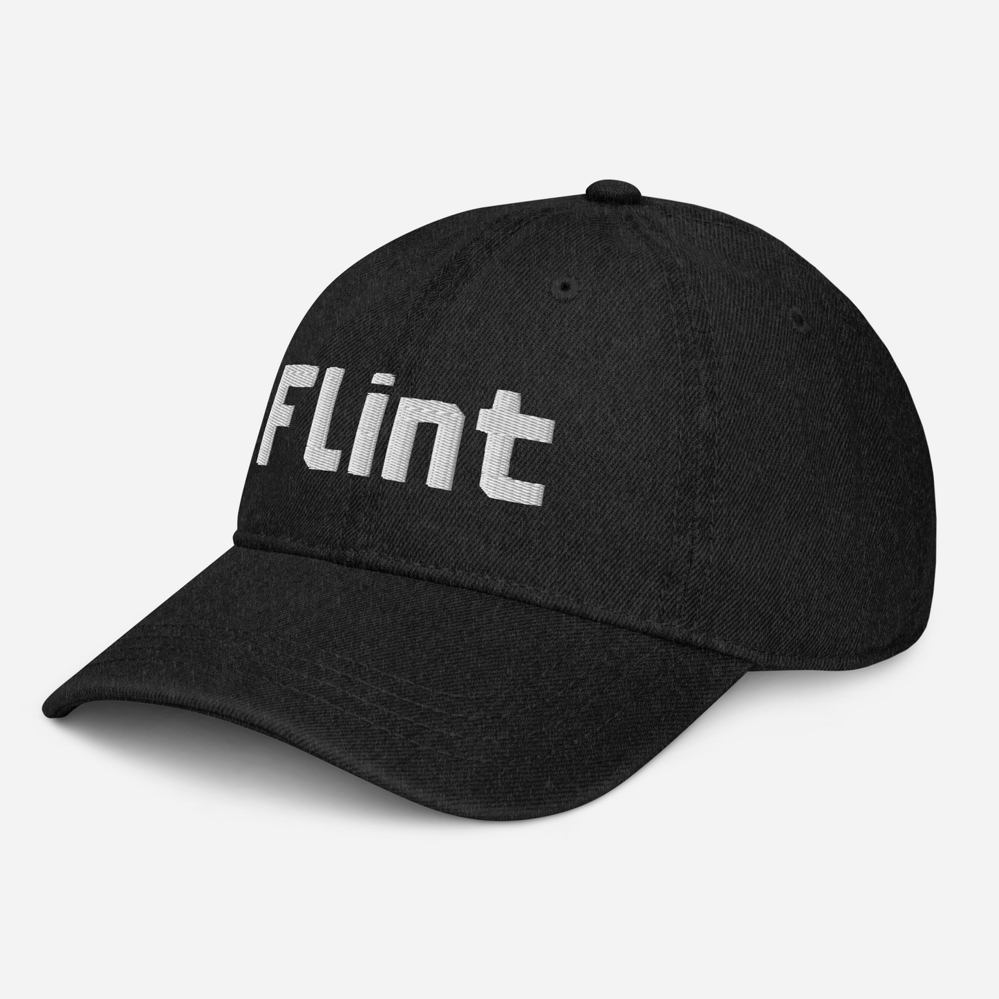 'Flint' Denim Baseball Cap | White/Black Embroidery