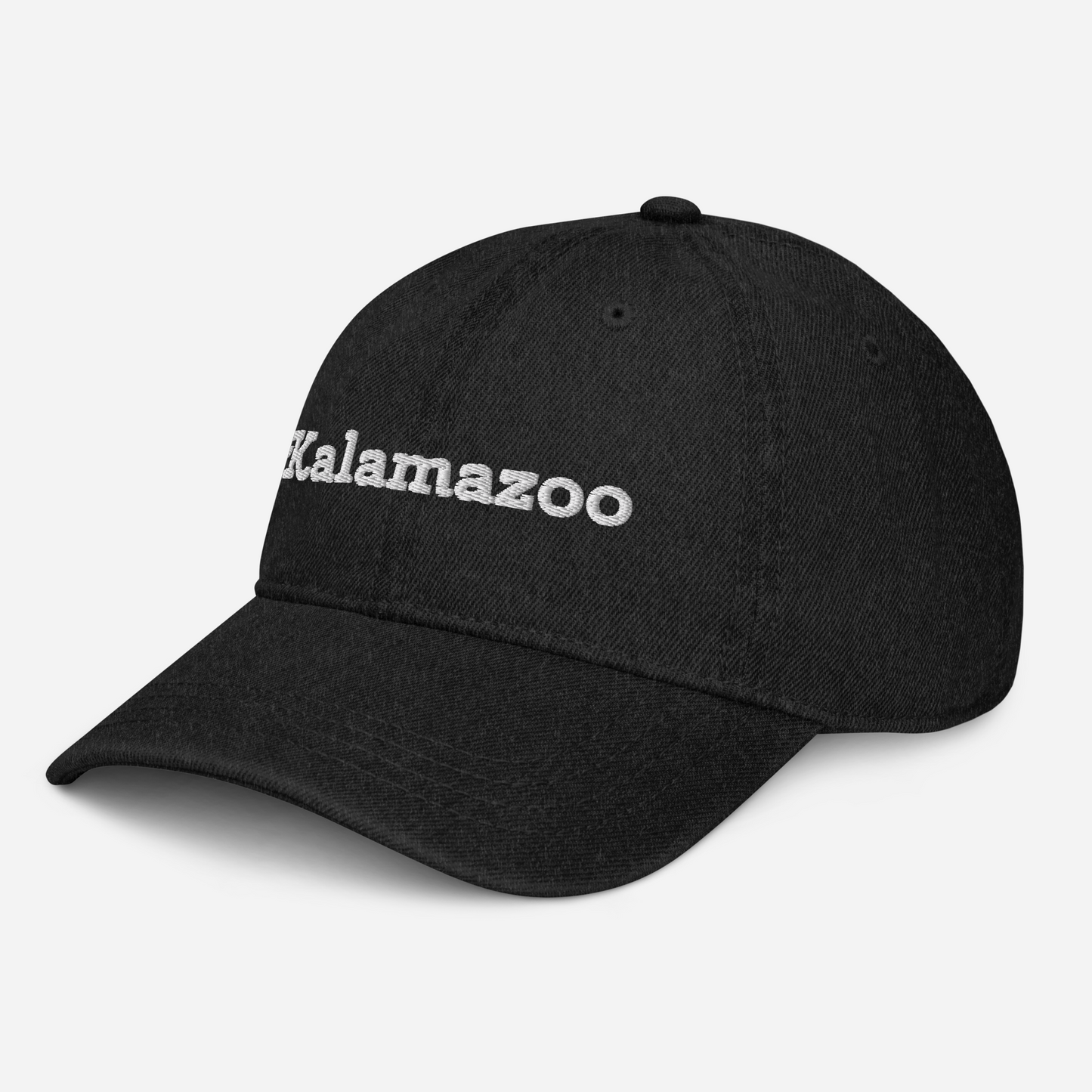 'Kalamazoo' Denim Baseball Cap | White/Black Embroidery