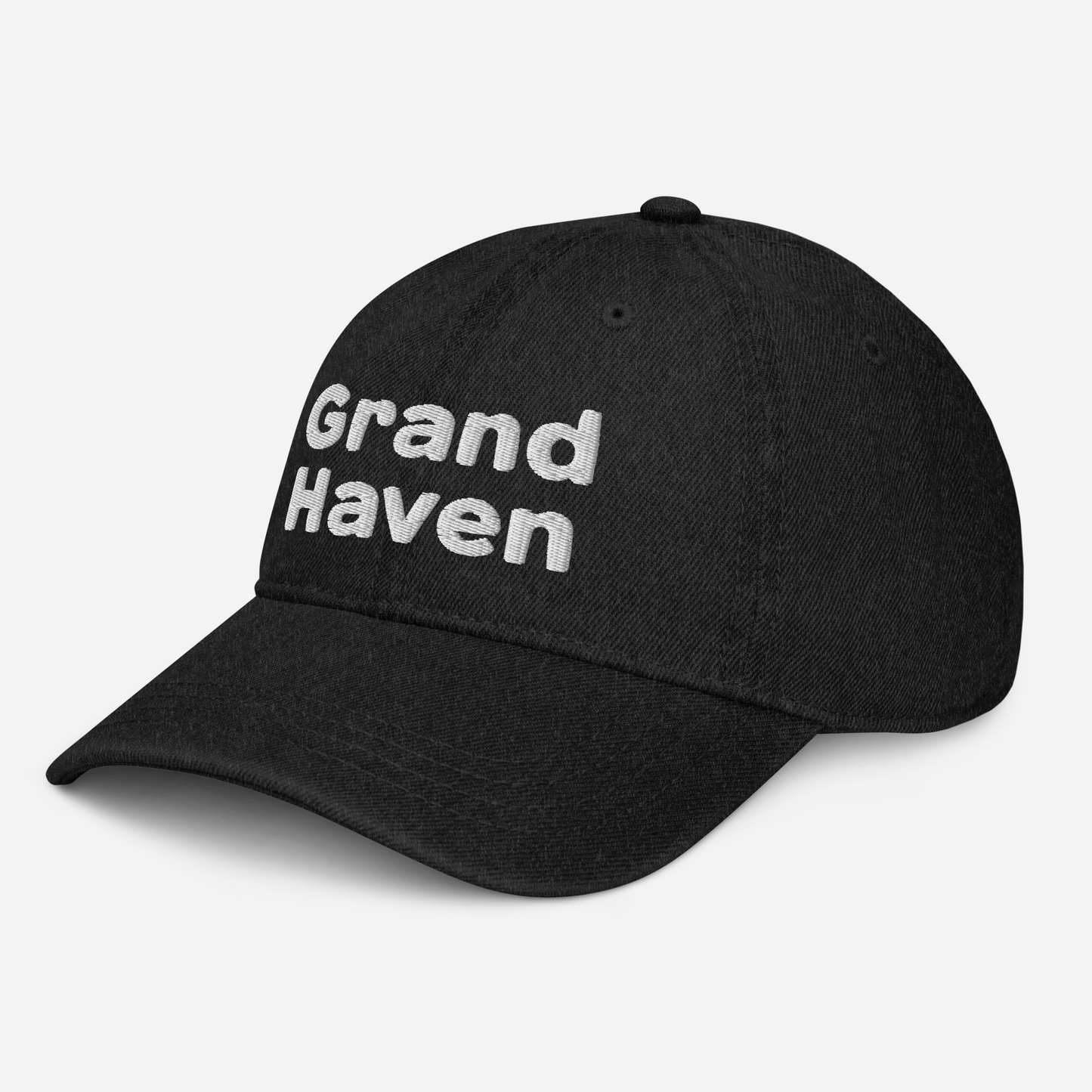 'Grand Haven' Denim Baseball Cap | White/Black Embroidery