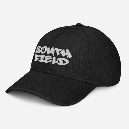 'Southfield' Denim Baseball Cap | White/Black Embroidery