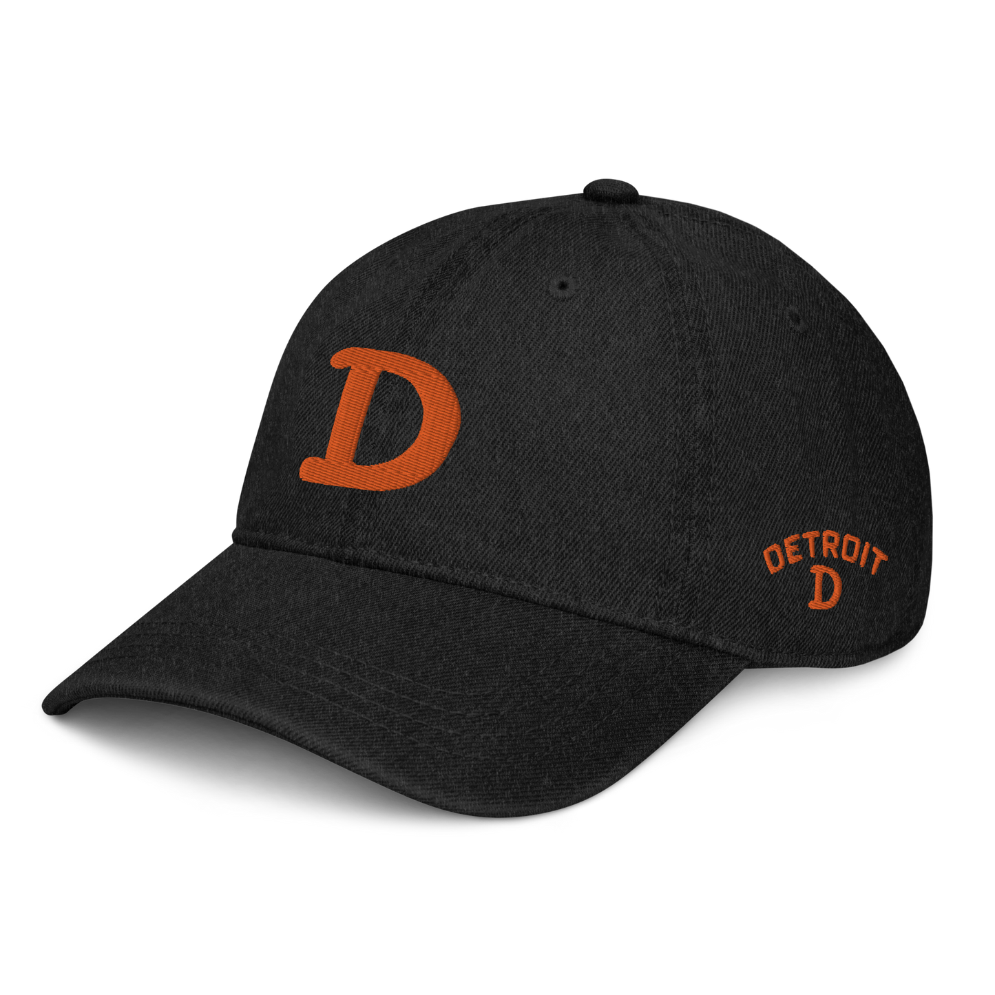 Detroit 'Old French D' Denim Baseball Cap (w/ Side Design) | Orange Embroidery