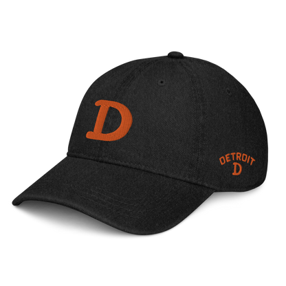 Detroit 'Old French D' Denim Baseball Cap (w/ Side Design) | Orange Embroidery