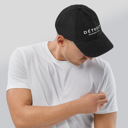 'Détroit Rocque Cité' Denim Baseball Cap | White/Navy Embroidery