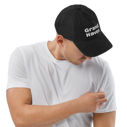 'Grand Haven' Denim Baseball Cap | White/Black Embroidery