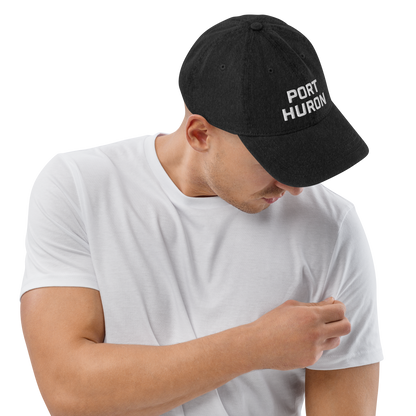 'Port Huron' Denim Baseball Cap | White/Black Embroidery