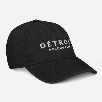 'Détroit Rocque Cité' Denim Baseball Cap | White/Navy Embroidery