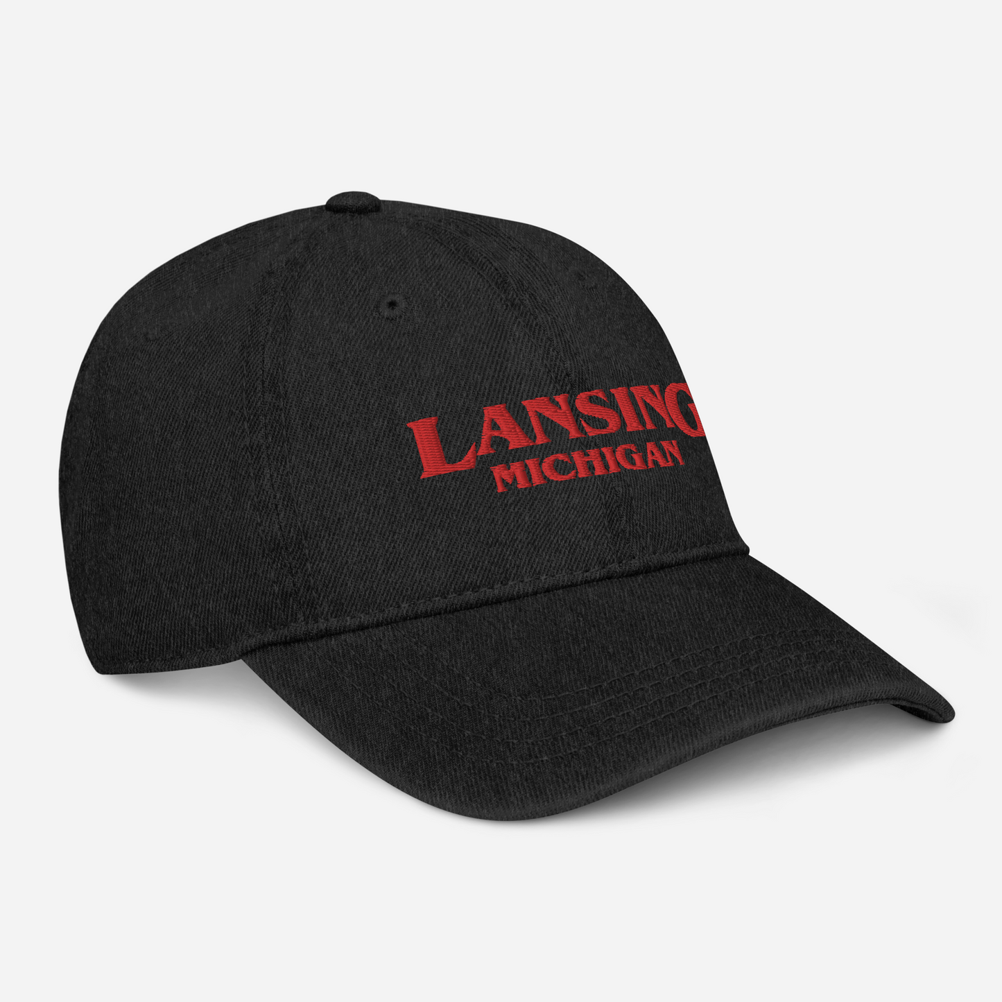 'Lansing Michigan' Denim Baseball Cap (1980s Drama Parody)