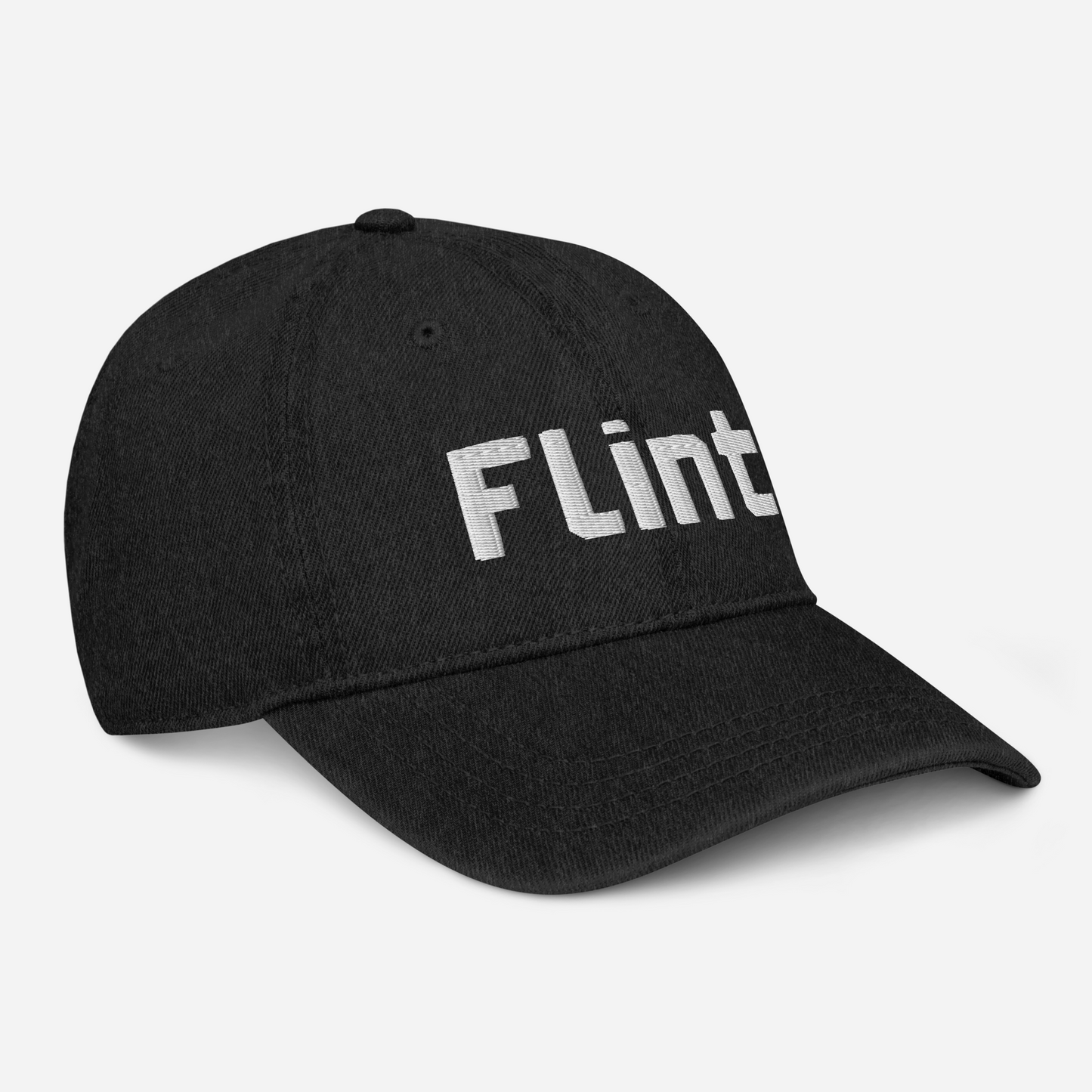 'Flint' Denim Baseball Cap | White/Black Embroidery