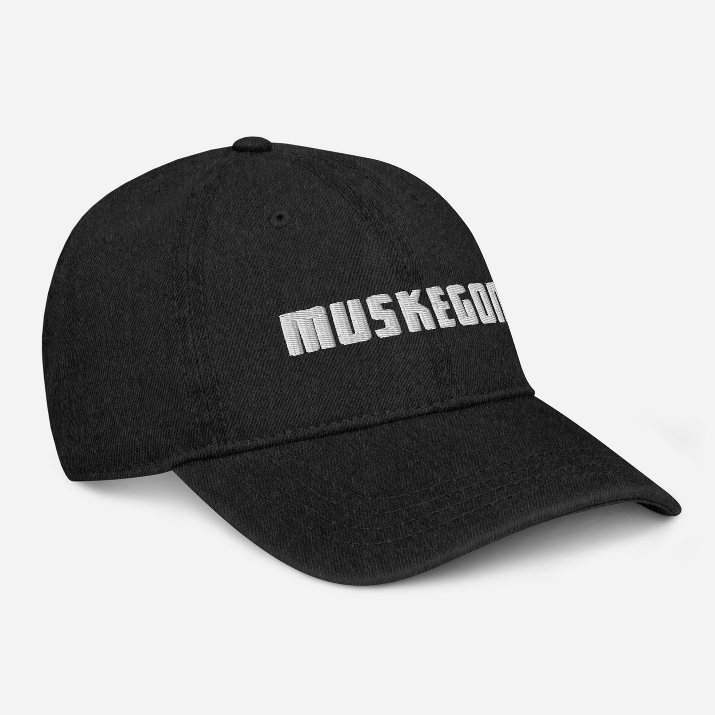 'Muskegon' Denim Baseball Cap | White/Black Embroidery