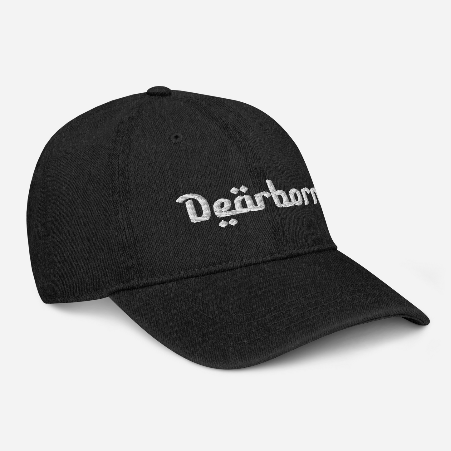 'Dearborn' Denim Baseball Cap | White/Black Embroidery