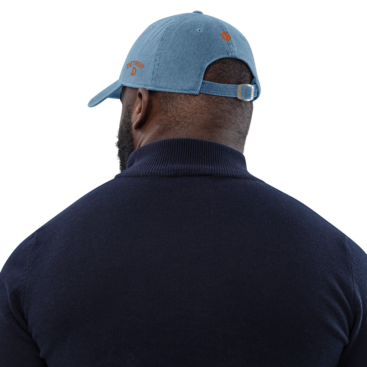 Detroit 'Old French D' Denim Baseball Cap (w/ Side Design) | Orange Embroidery