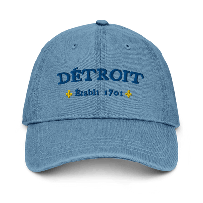 'Détroit Établi 1701' Denim Baseball Cap | Blue/Gold Embroidery - Circumspice Michigan