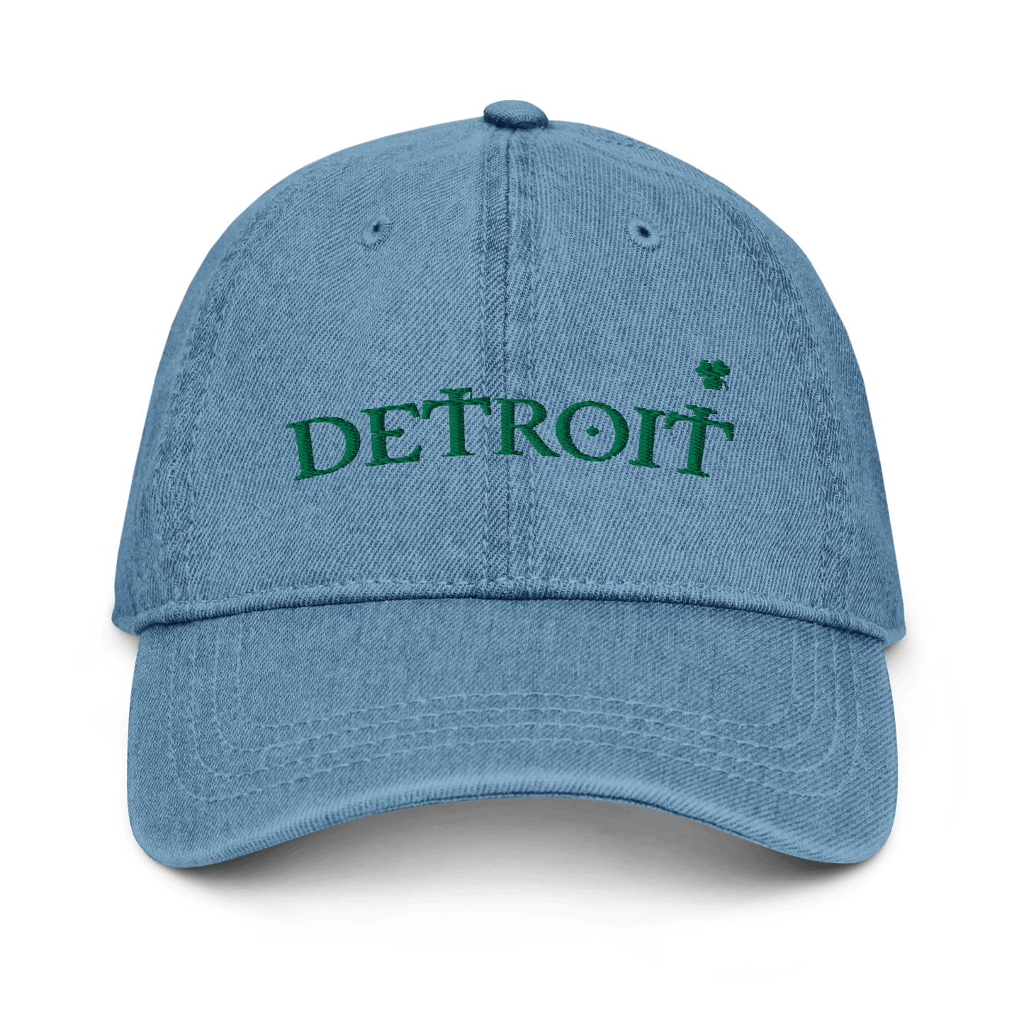 'Detroit' Denim Baseball Cap (Irish Font w/Shamrock) - Circumspice Michigan