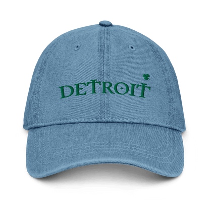 'Detroit' Denim Baseball Cap (Irish Font w/Shamrock) - Circumspice Michigan