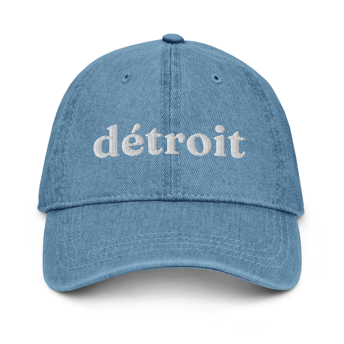 'Détroit' Denim Baseball Cap | White/Navy Embroidery - Circumspice Michigan