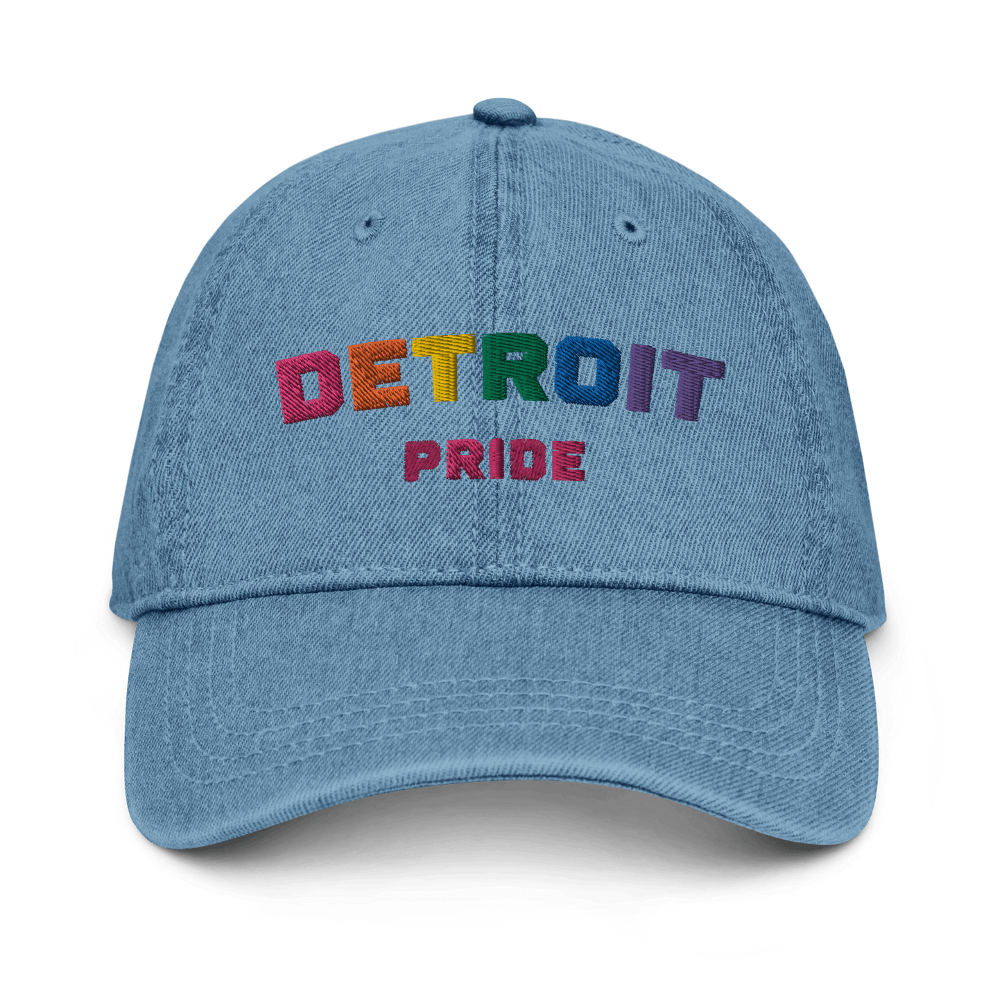 'Detroit Pride' LGBTQ Denim Baseball Cap (w/Rainbow Colors) - Circumspice Michigan