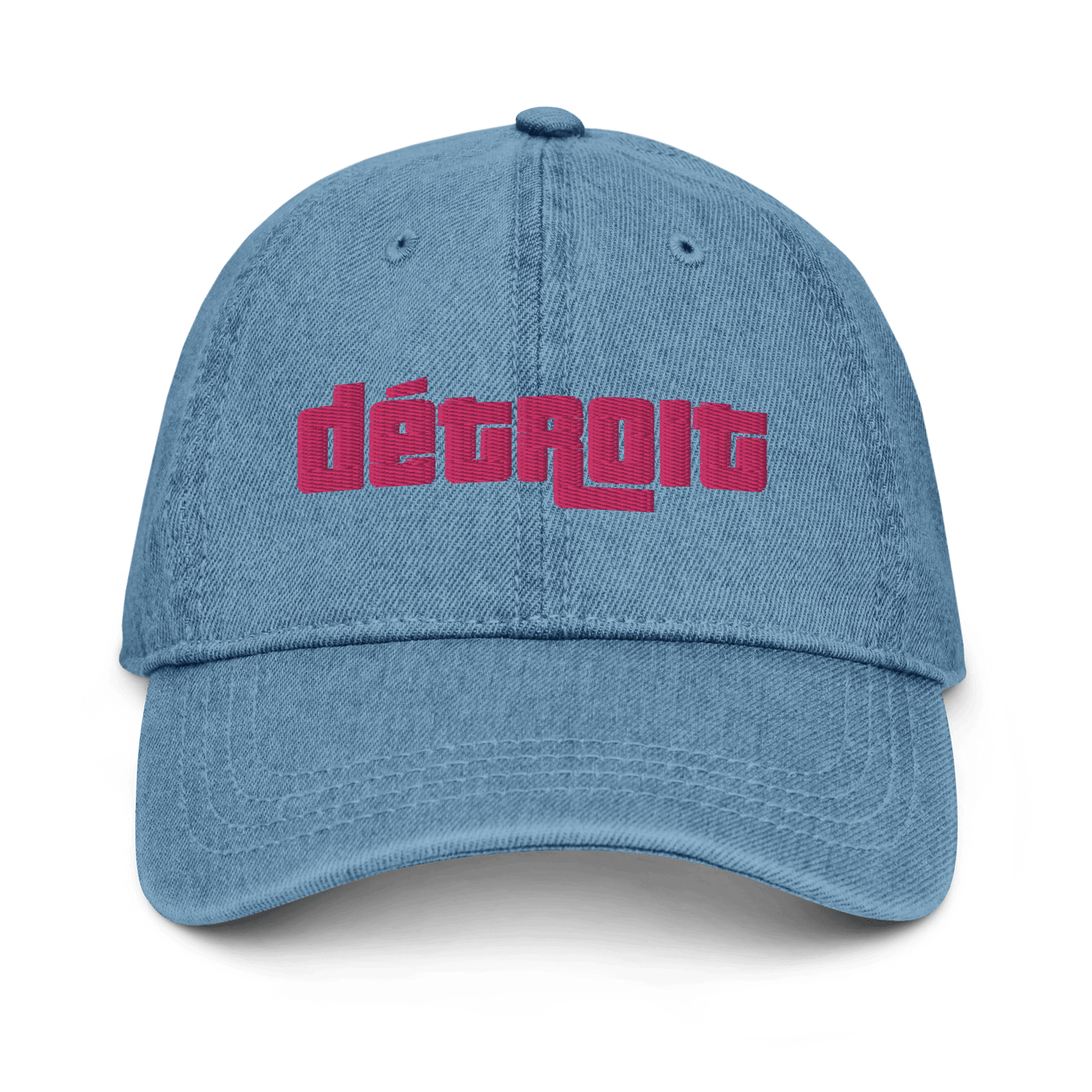 'Détroit' Denim Baseball Cap (1970s Font) | Pink Embroidery - Circumspice Michigan